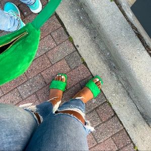 Green braided flat slides